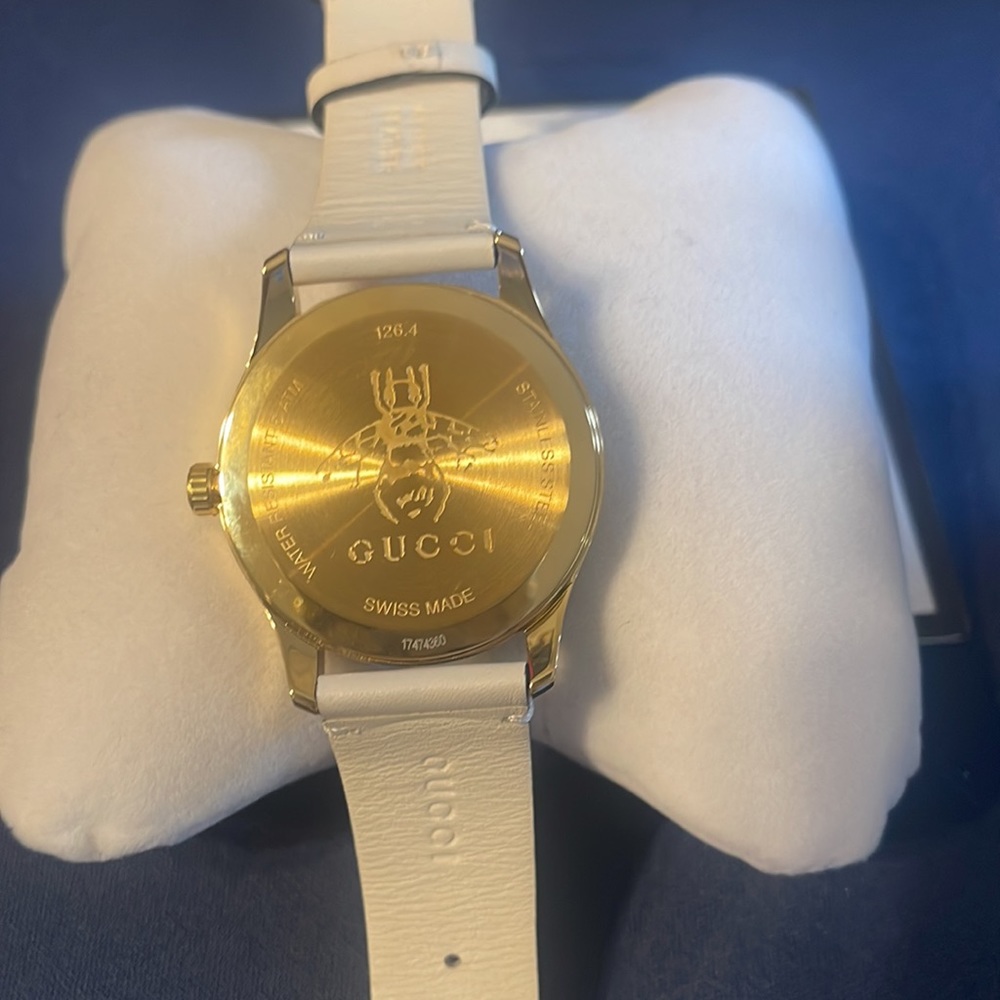 Gucci Gold G-Timeless Bees & Stars Leather Strap Watch - New Women - Picture 3 of 4